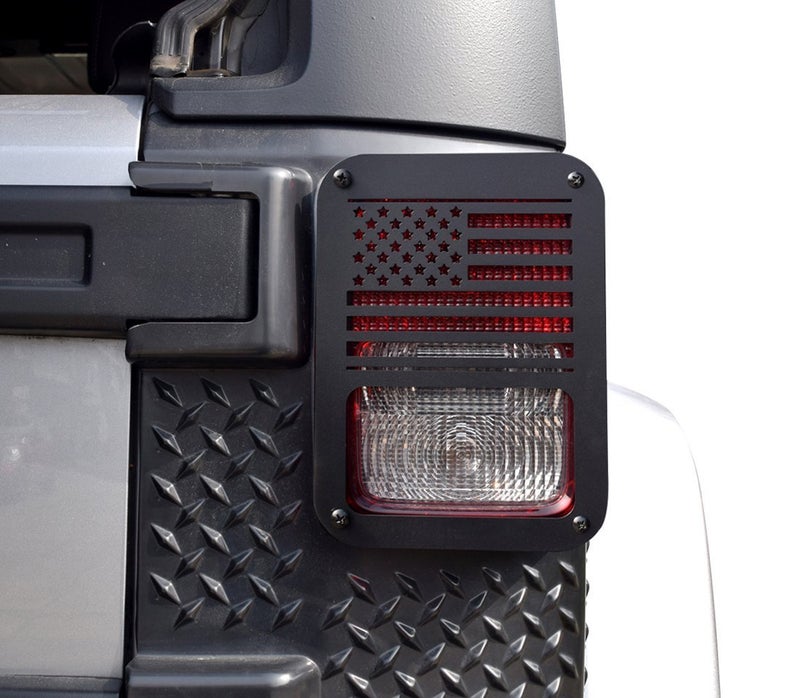 Hooke Road JK Tail Light Cover Taillight Guard US Flag Cage Compatible with Jeep JK Wrangler & Wrangler Unlimited 2007-2018 - Pair (Black,Old Glory) - Image 2